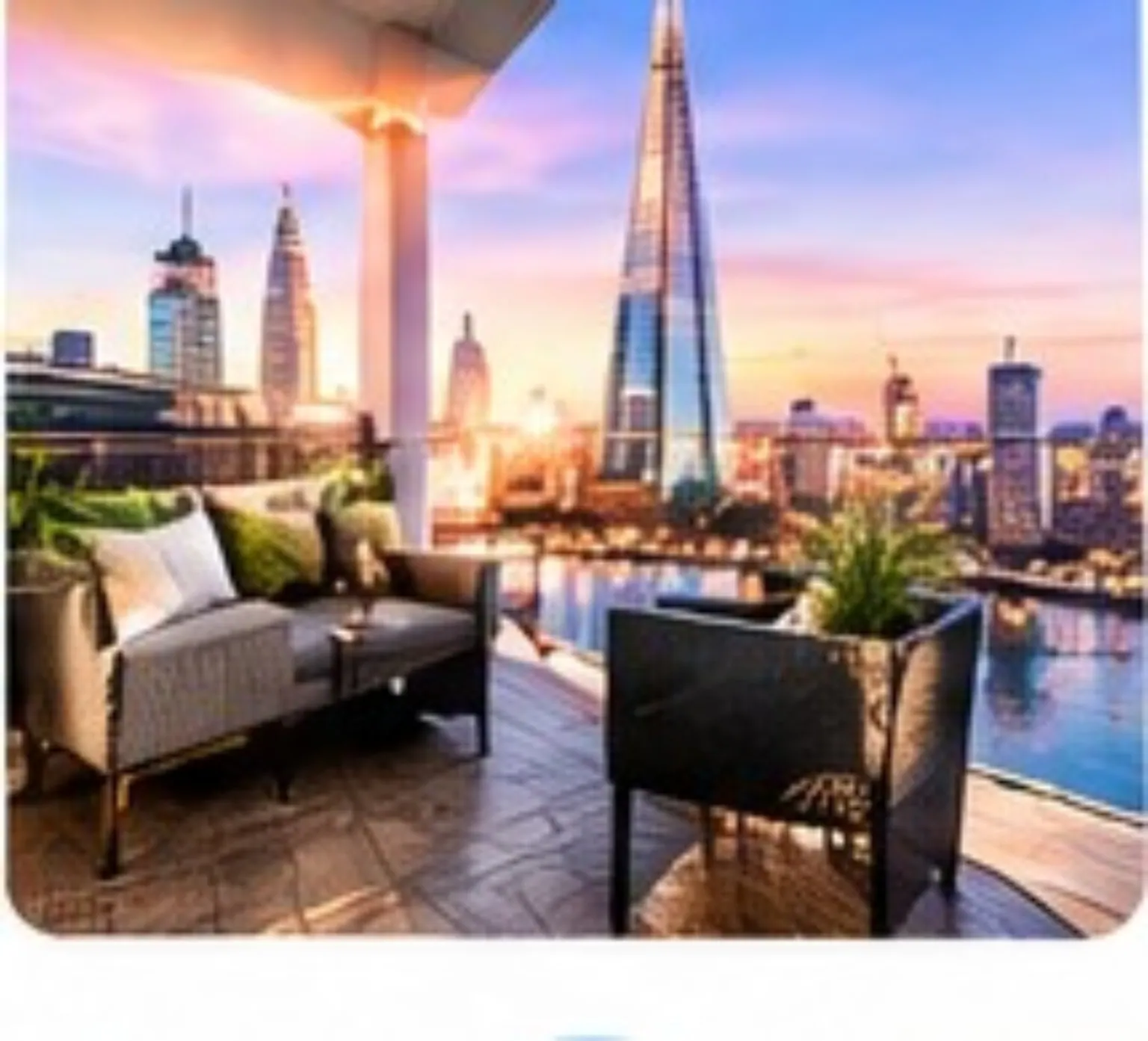 Illustrative serviced accommodation: london skyline terrace with outdoor seating