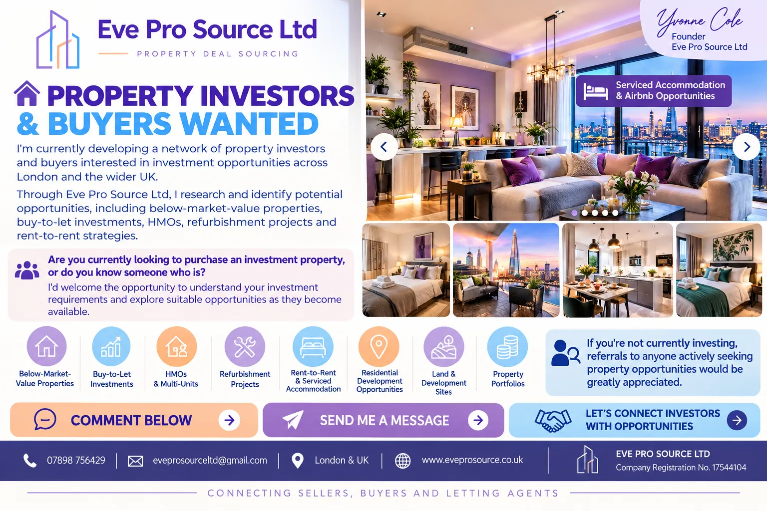 Eve Pro Source Ltd property investors and buyers wanted promotional design